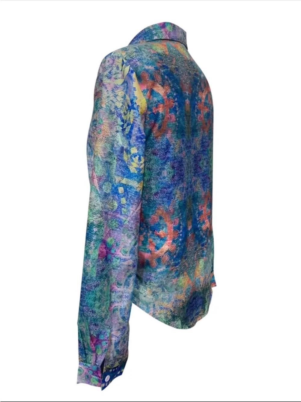 Vintage Boho Multicolor Button Down Blouse - Long Sleeve Floral Print NWOT Med - Picture 2 of 2
